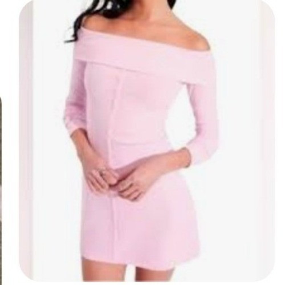 Wild Fable Pink Ribbed Off The‎ Shoulder Long Sleeve Mini Dress XS New